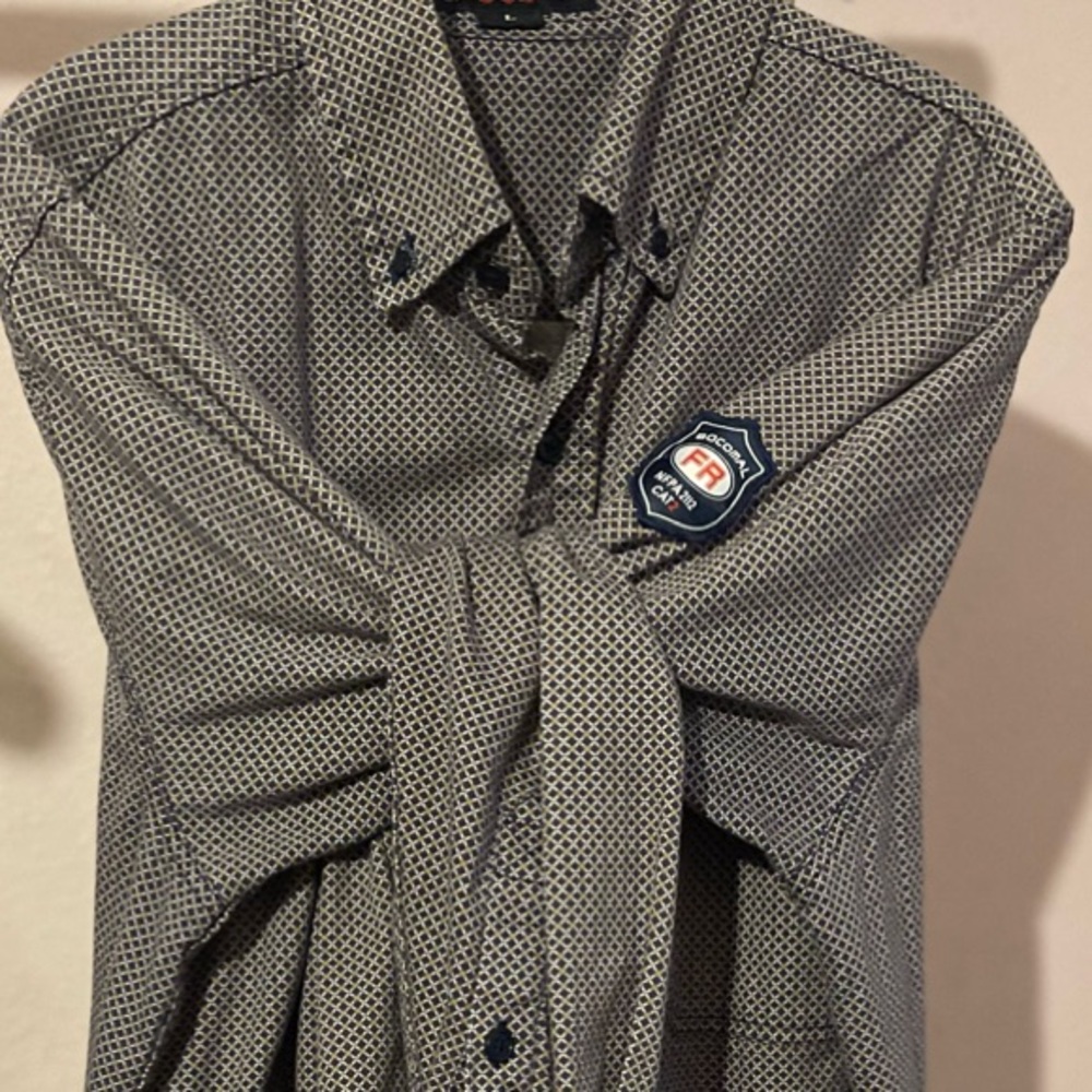 Bocomal FR Flame Resistant Shirt Mens Sz L Blue Plaid Pearl Snap Cat 2 N…
